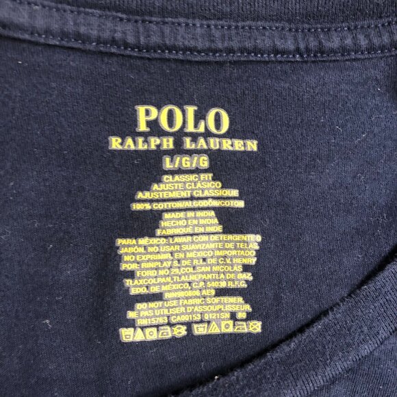 Polo Ralph Lauren Men's Crewneck Tee Shirt Large Navy BLue V-Neck Short Sleeve - Picture 3 of 9